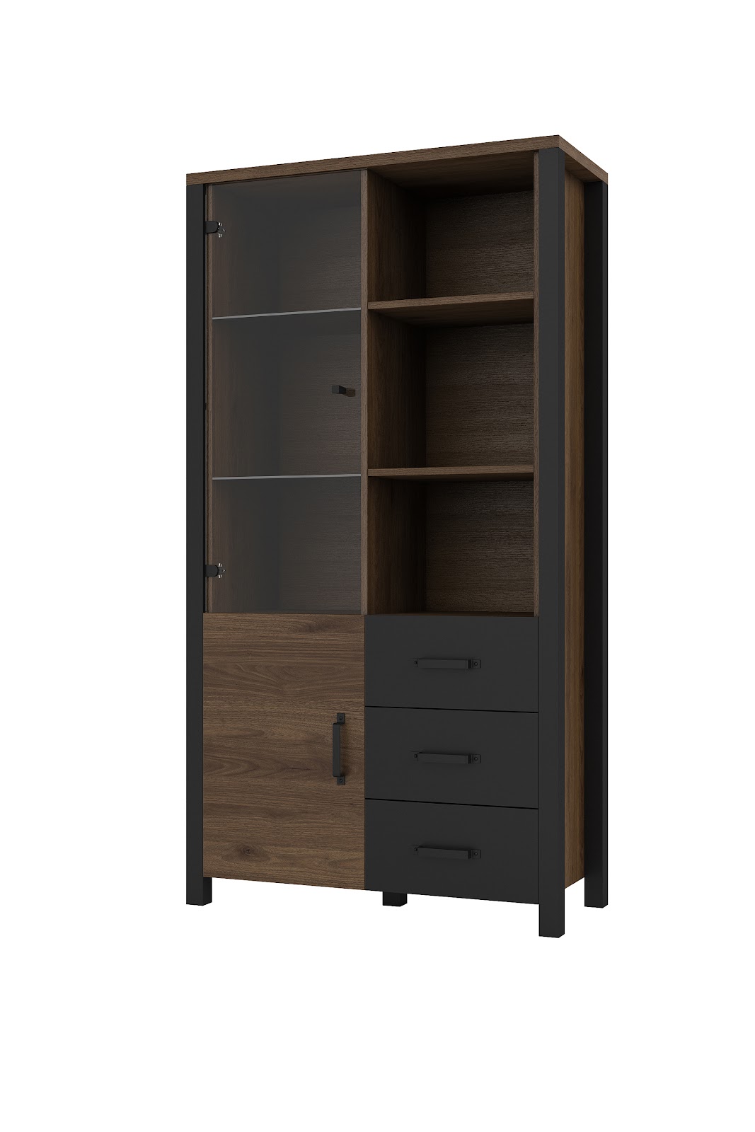 Olin Wm – Display Cabinet 2 Doors 3 Shelves (Okapi Walnut / Black ...